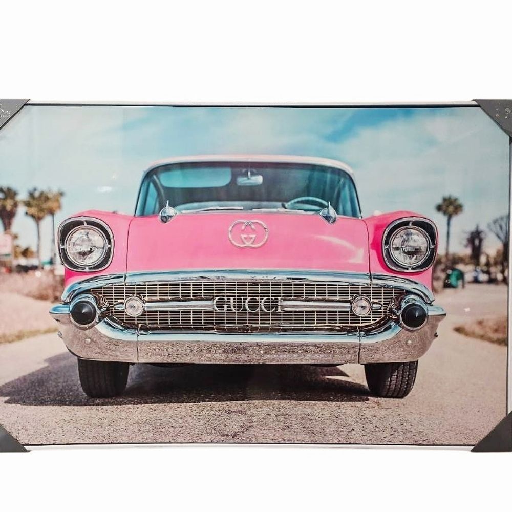 Studio Vista Photograpy Gucci Pink Classic Car Framed Vinyl Canvas Wall Decor
